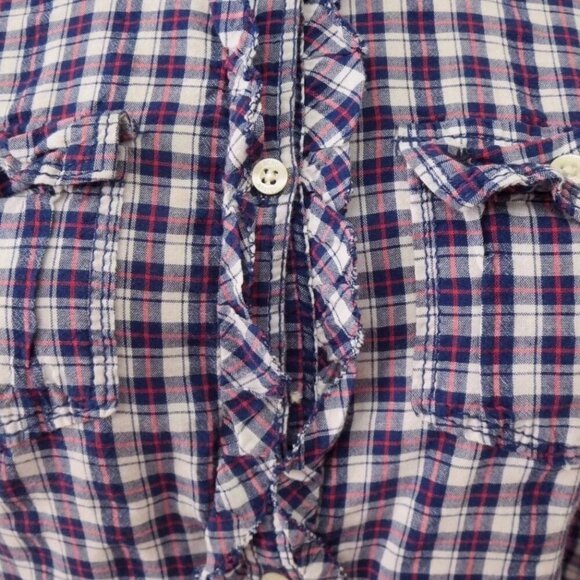 Abercrombie Women Plaid Button Down Shirt Top Size XS Ruffles Blue & White Check - Picture 5 of 6